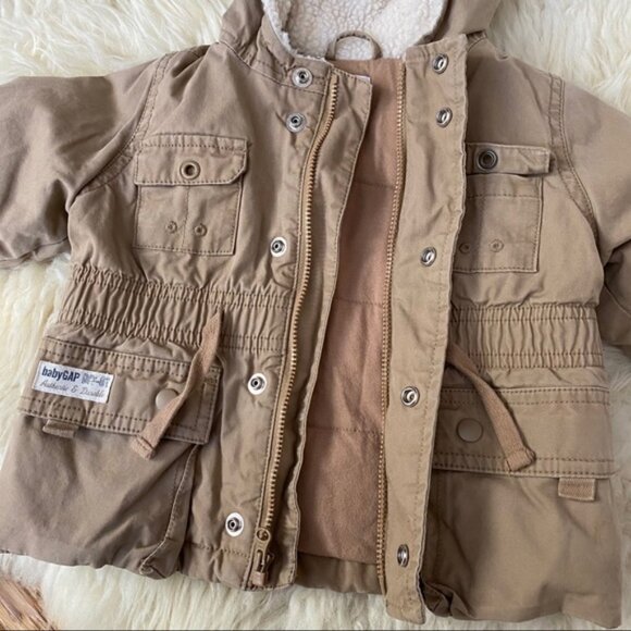 GAP Khaki Sherpa Lined Winter Jacket 0-6 mos - Picture 9 of 10
